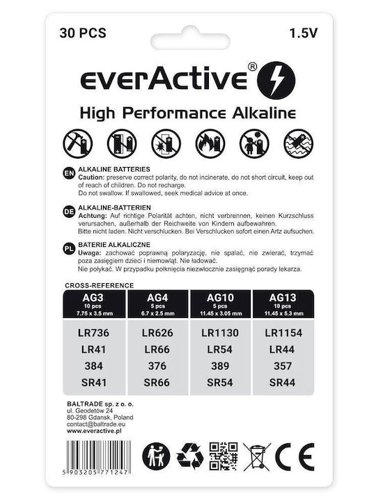 everActive Alkaline Watch Batteries LR66 1.5V 30pcs