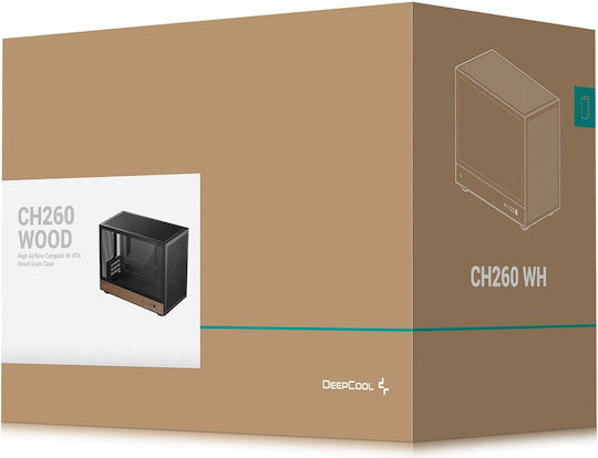Deepcool CH260 Дървено Геймърско Micro Tower Компютърно Кутия със Страничен Прозорец Черно