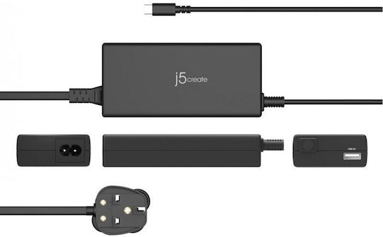 J5create USB-C Universal Laptop Charger 100W with Detachable Power Cable