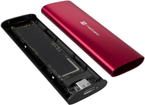 Natec Rhino Hard Drive Case for M.2 SATA III NVME with Type-C Connection in Red Colour