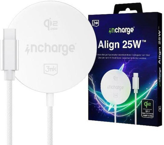 3MK Qi2 Wireless Charger 25W White (Incharge Align For Apple)