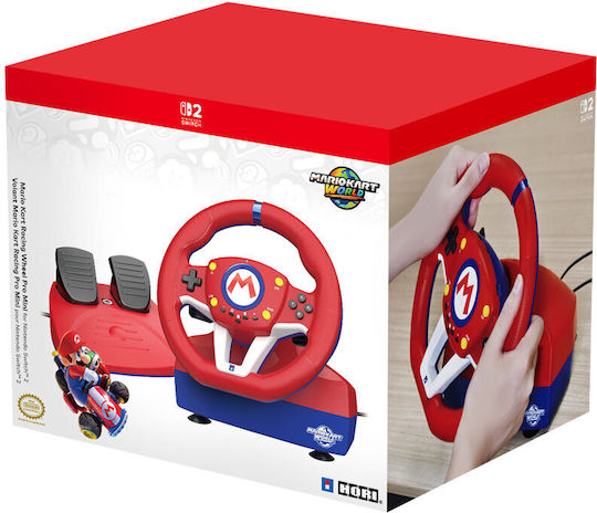 Hori Mario Kart Racing Wheel Pro Mini Steering Wheel with Pedals for Switch 2 with 270° Rotation