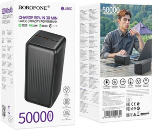Borofone BJ80C Power Bank 50000mAh 22.5W With 2 USB-A Output Ports And USB-C Quick Charge Port Black