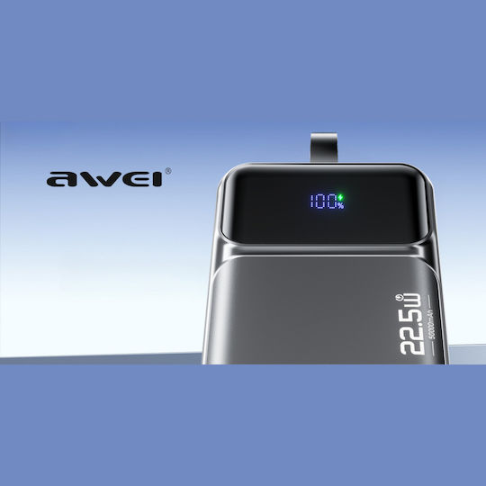 Awei PA-107 Power Bank 50000mAh 22.5W with 2 USB-A Output Ports and USB-C Power Delivery Port Black