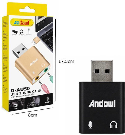 Andowl Q-AU50 External USB 7.1 Sound Card Silver