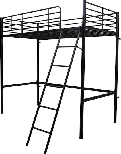 Pat pentru Copii Loft Bed Single Negru pentru Saltea 90x200cm