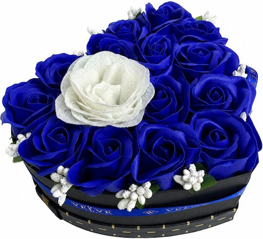 Velvet Heart Heart-shaped Floral Arrangement 15 Soap Roses Glitter Accent Blue White