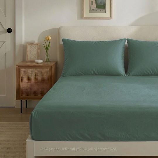 Casa Colori Double 140x200+30cm with Elastic Military Green