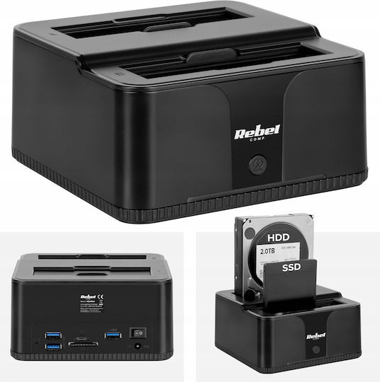 Rebel Kom1041 Hdd Ssd Docking Station Usb 3.0 2 Slots 3.5/2.5 Black