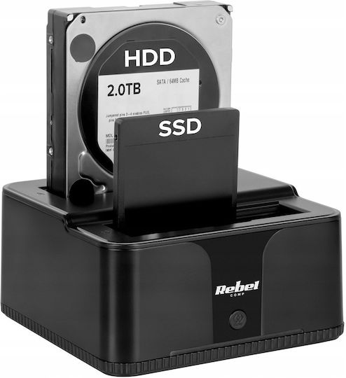 Rebel Kom1041 Hdd Ssd Docking Station Usb 3.0 2 Slots 3.5/2.5 Black