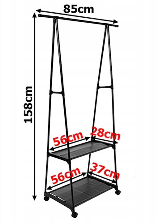Cuiere de Podea Cu Roți Din Metal Negru 85x37x158cm