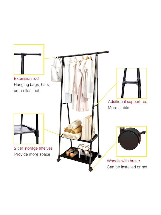 Cuiere de Podea Cu Roți Din Metal Negru 85x37x158cm