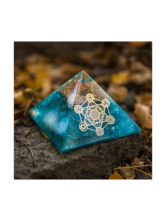 Piramida Piatră Orgonică Aqua Cristale Cuart Acvamarin Spirala Vibrațională Cupru Simbol Cubul Metatron