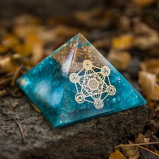 Piramida Piatră Orgonică Aqua Cristale Cuart Acvamarin Spirala Vibrațională Cupru Simbol Cubul Metatron