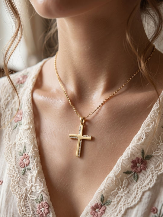 Women's Gold Cross 9K with Chain