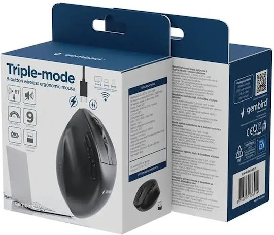 Gembird MUSW3-9B-01 Ασύρματο Εργονομικό Bluetooth Ποντίκι Μαύρο