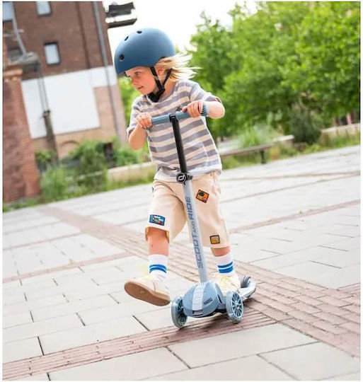 Scoot & Ride Kinderroller Klappbar Highwaykick 3S & Helm S 3-Rad mit LED-Beleuchtung für 5+ Jahre Steel