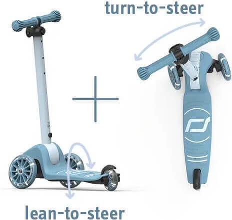 Scoot & Ride Kinderroller Klappbar Highwaykick 3S & Helm S 3-Rad mit LED-Beleuchtung für 5+ Jahre Steel