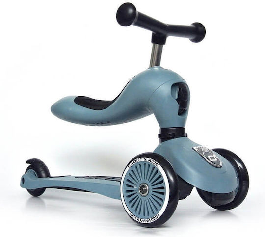 Scoot & Ride Kinderroller Highwaykick 1 & Helm S Steel für 5+ Jahre Grau