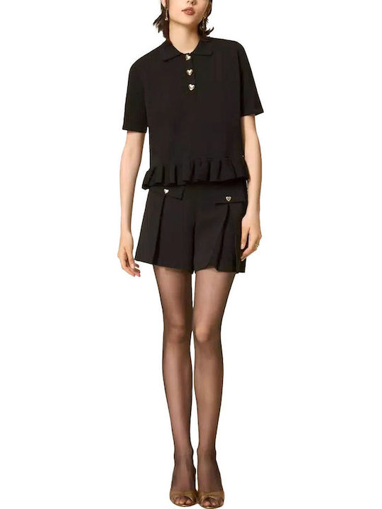 Women's Short Sleeve Polo Blouse Black