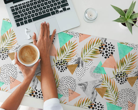 Elegant Decorative Desk Pad Geometric Leaves 100x50 Cm