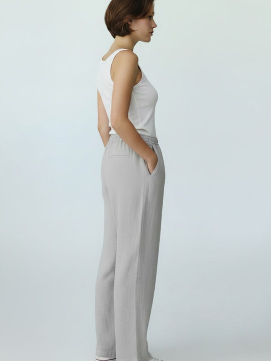 Damen Leinenhose mit Gummiband Grau