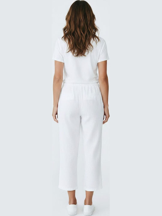 Damen Stoff Capri Hose mit Gummiband in Loose Passform Weiß