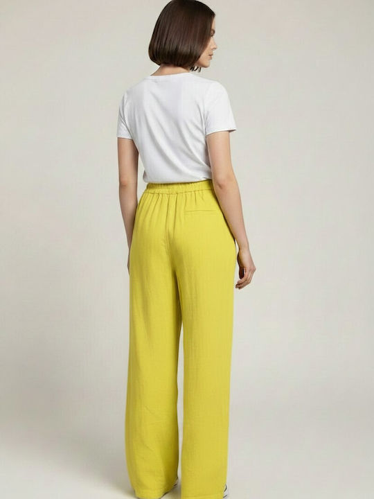 Damen Leinenhose mit Gummiband in Lose Passform Gelbe