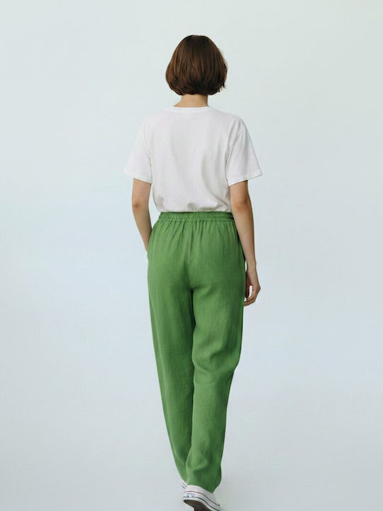 Damen Leinenhose mit Gummiband Grüne
