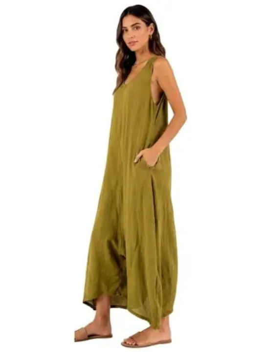 Damen Leinen Pantaloons Khaki