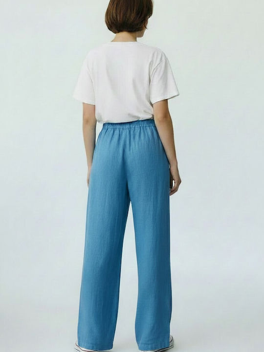 Damen Leinenhose mit Gummiband in Lose Passform Blau