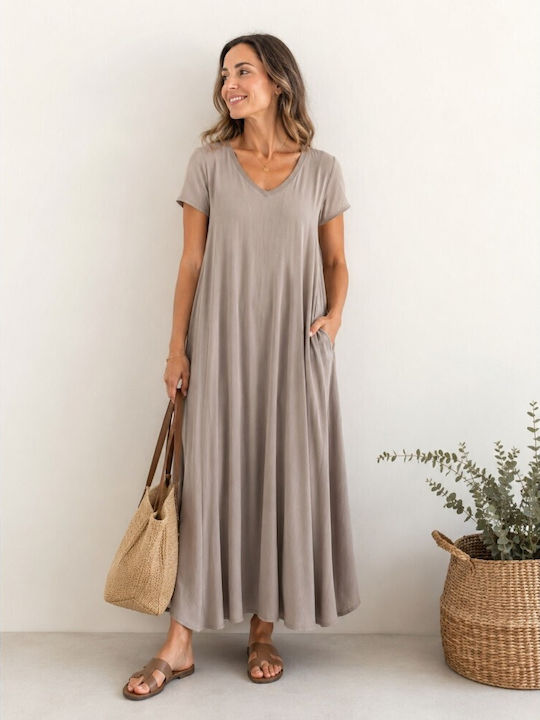 Sommer Maxi T-Shirt Kleid Beiges Sand