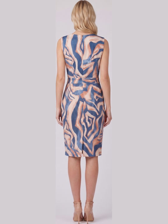 Rochie De Vară Midi Pentru Nuntă / Botez Albastră Imprimată
