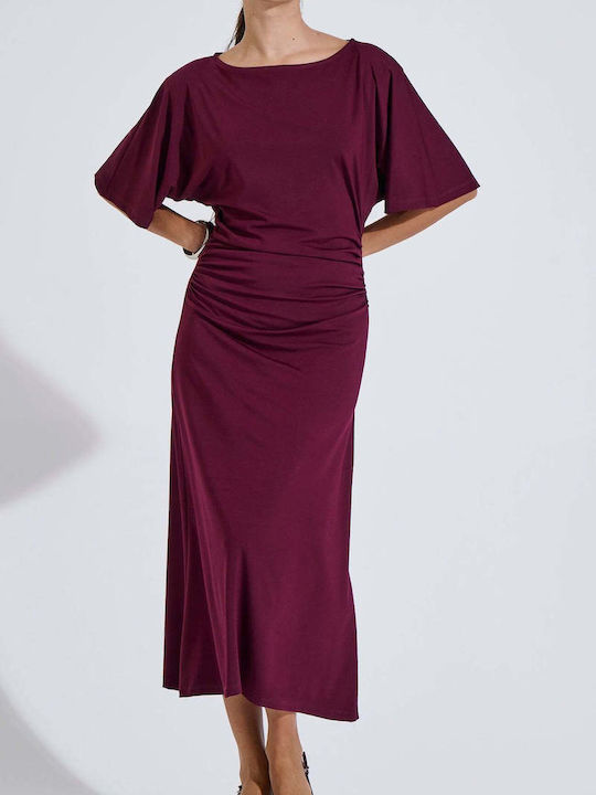 Summer Midi Shirt Dress Burgundy