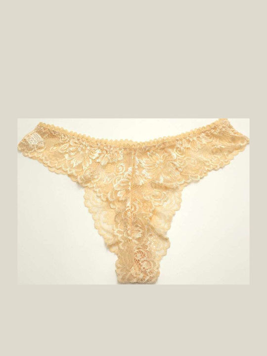Γυναικείο String με Δαντέλα Μπεζ