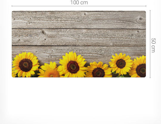 Dekoratives Schreibtischunterlagen Design Sonnenblume Hölzernes Hintergrund 100x50 cm