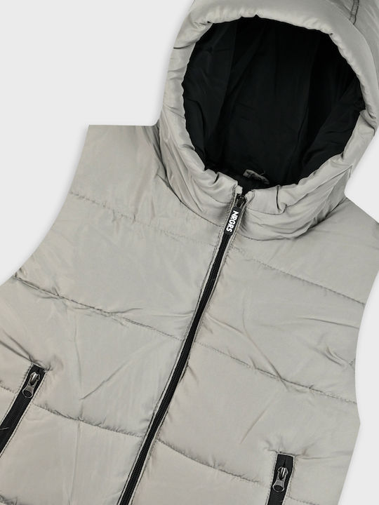 Kids Quilted Sleeveless Short Hooded Jacket Black