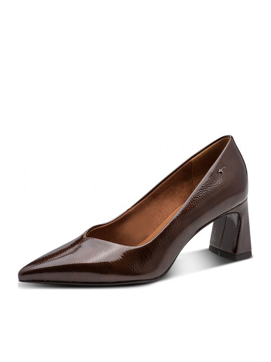 Heels in Patent Leather with Mid Heel Brown
