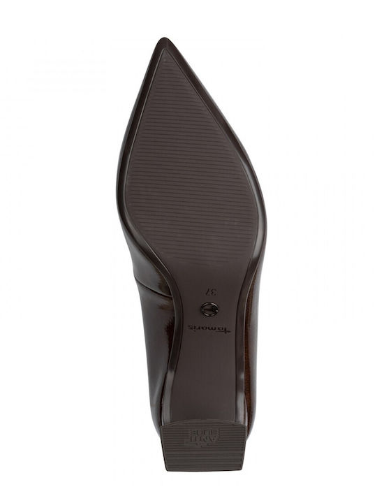 Heels in Patent Leather with Mid Heel Brown