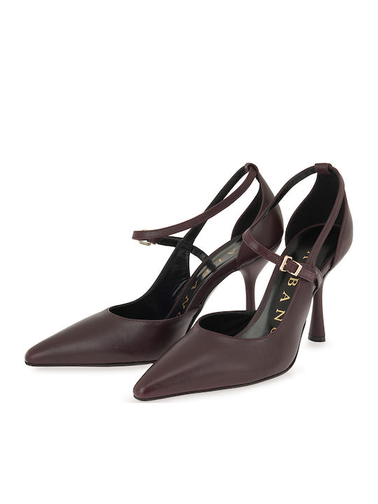 Leather Heels with High Heel Burgundy
