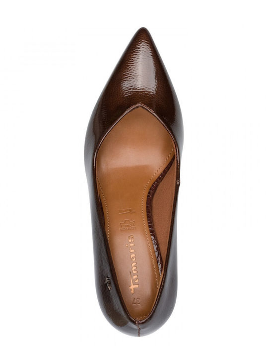 Heels in Patent Leather with Mid Heel Brown