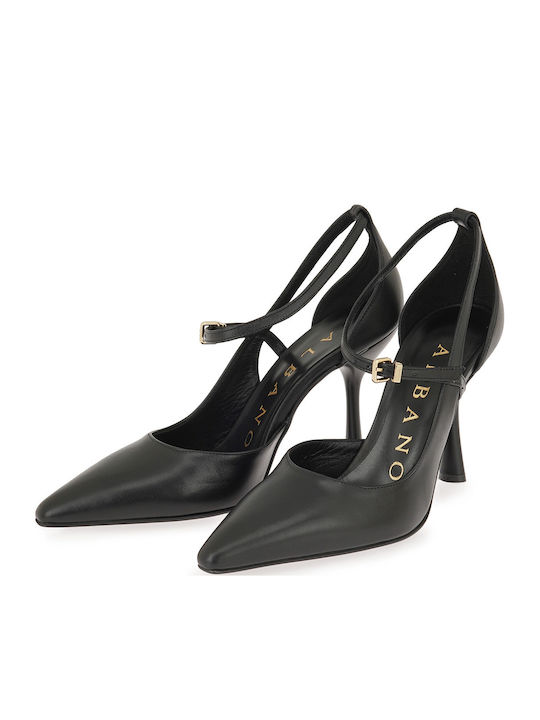 Leather Heels with High Heel Black