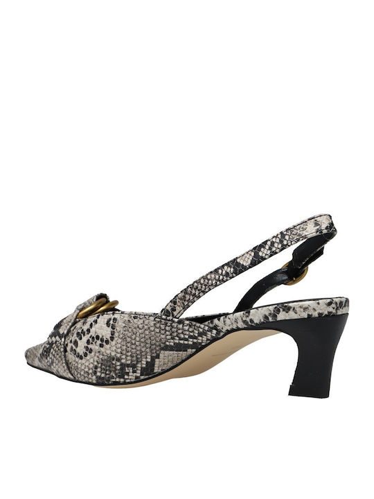 Leather Heels with Low Heel Beige