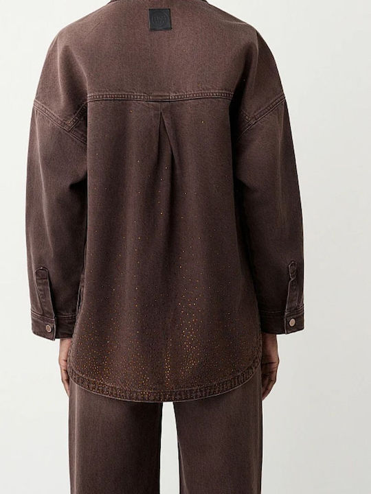 Long Sleeve Women's Denim Shirt Brown