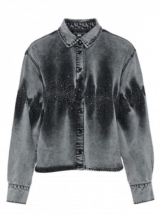 Long Sleeve Women's Denim Shirt Grey Denim