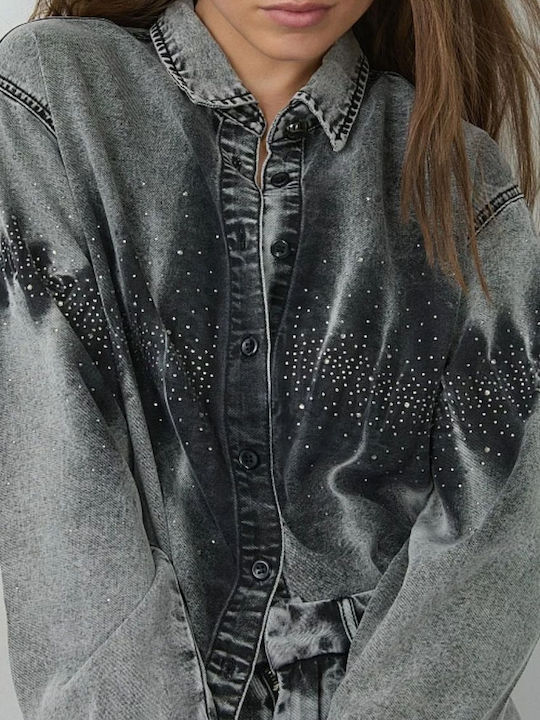 Long Sleeve Women's Denim Shirt Grey Denim