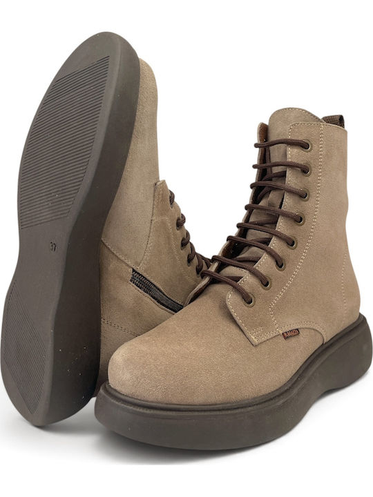 Leder Damen Stiefeletten Beige