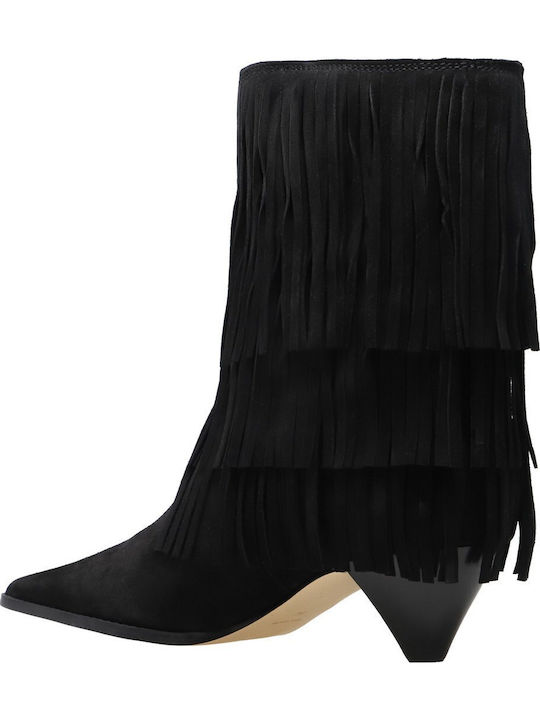 Suede Women's Ankle Boots with Mid Heel Black