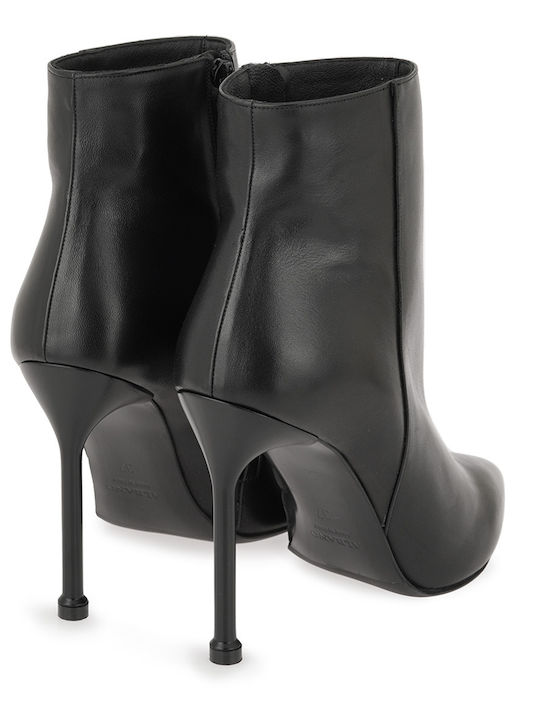 Leder Damen Stiefeletten mit Hohem Absatz Schwarz