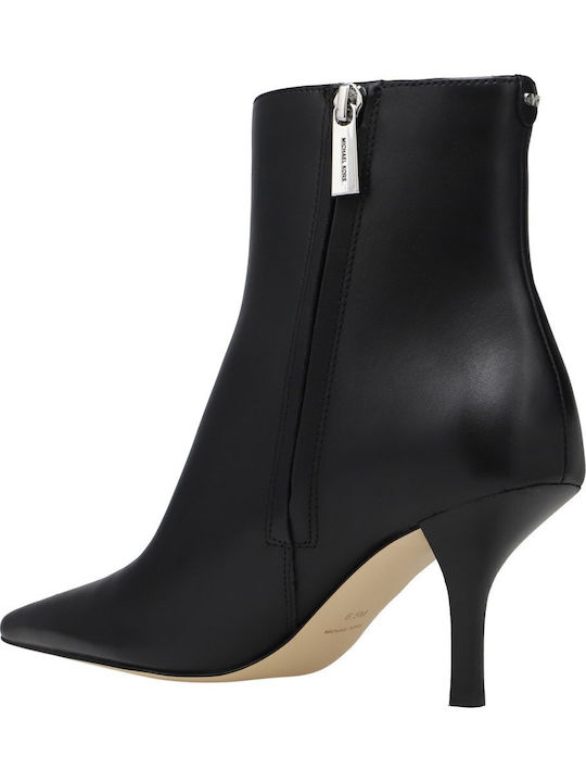Leather Women's Ankle Boots with Mid Heel Black